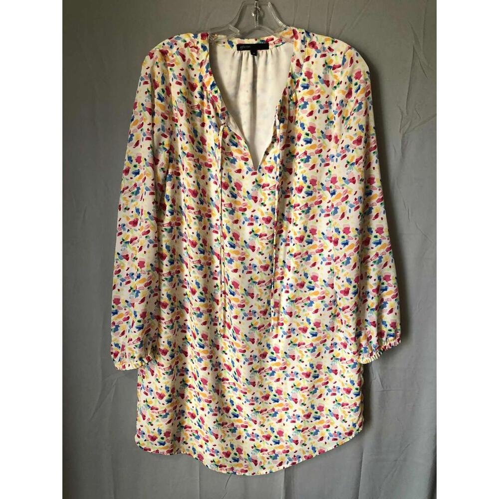 Gibson x Living in Yellow Holly Split Neck Dress In Watercolor Bloom Size Medium